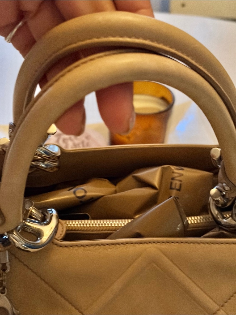 Salvatore Ferragamo Lambskin Tote Handbag in Beige - Picture 3 of 16